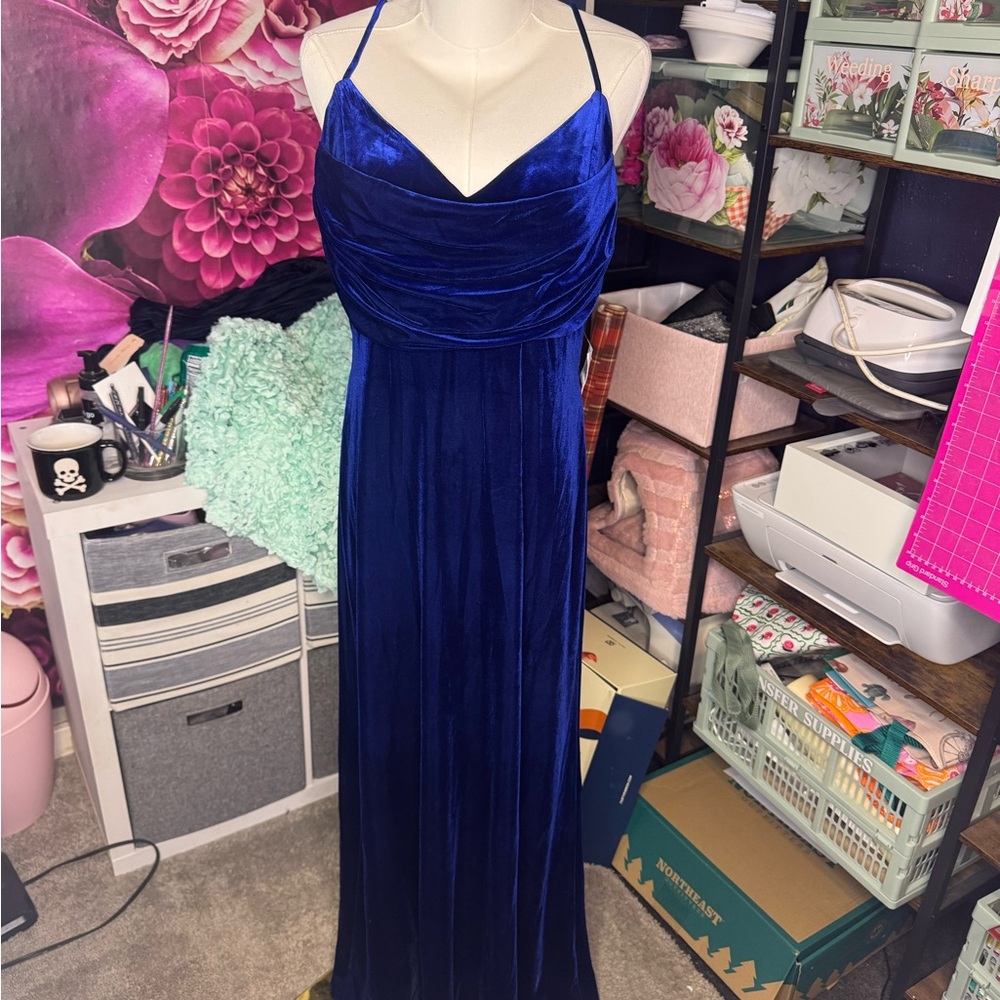 Blondie Nites Royal Blue Velvet Maxi Dress